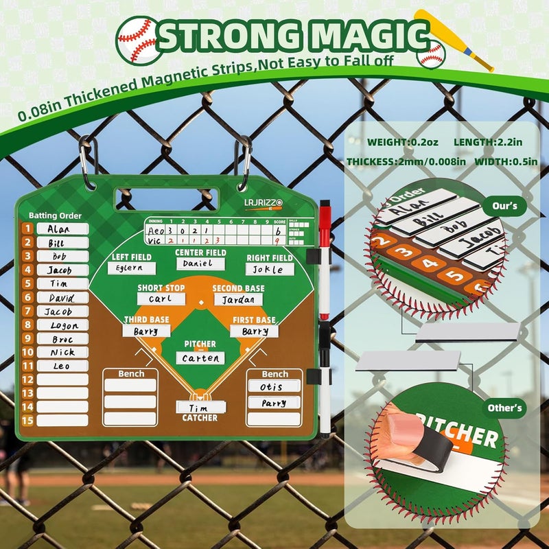 lrjrizzo Magnetic Baseball Lineup Board，Baseball Lineup Cards Baseball Lineup Board for Dugout Baseball Clipboard for Coaches Softball Lineup Cards Marker Boards Baseball Coaching Accessories (Brown) - Image 3